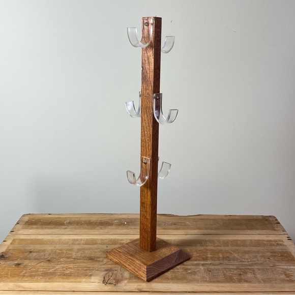 Vintage 19.5” Tall Mug Tree Lucite And Wood Retro Holds 6 Mugs - Picture 4 of 15